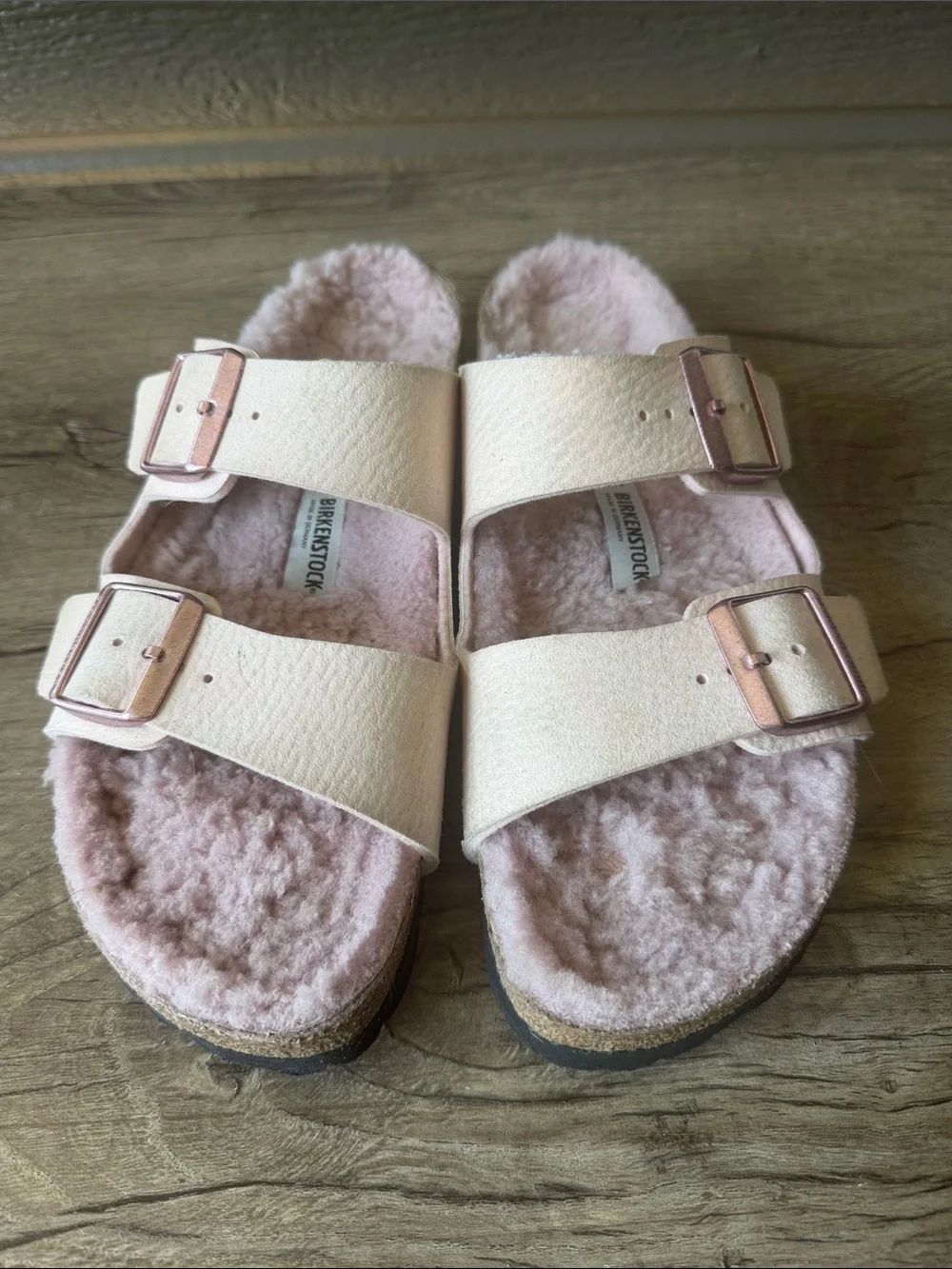 Birkenstock Women’s Pink Fleece-Lined Double Buckle Sandals size 41